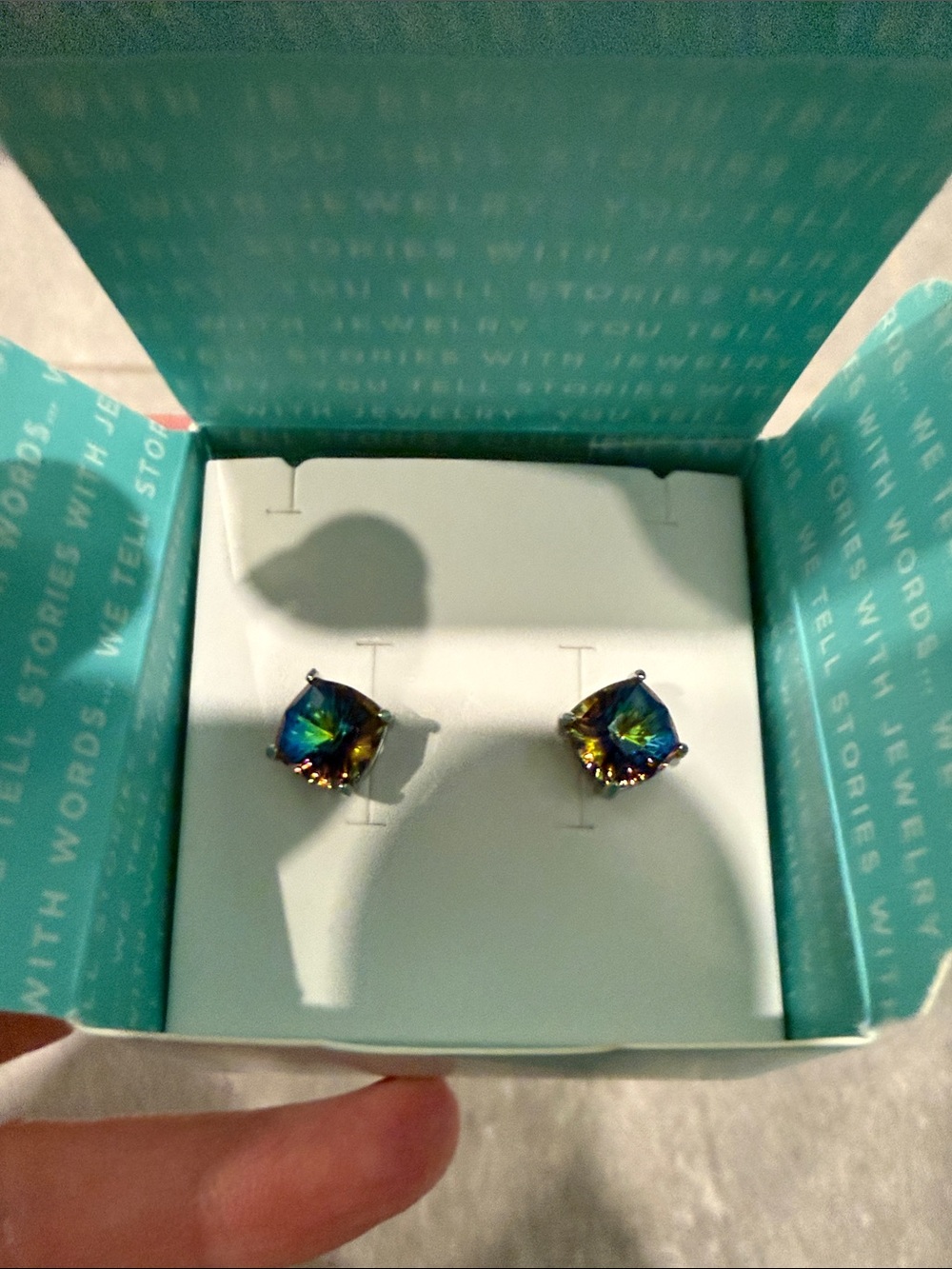 Origami Owl Iridescent Blue-Green Cushion Stud Earrings